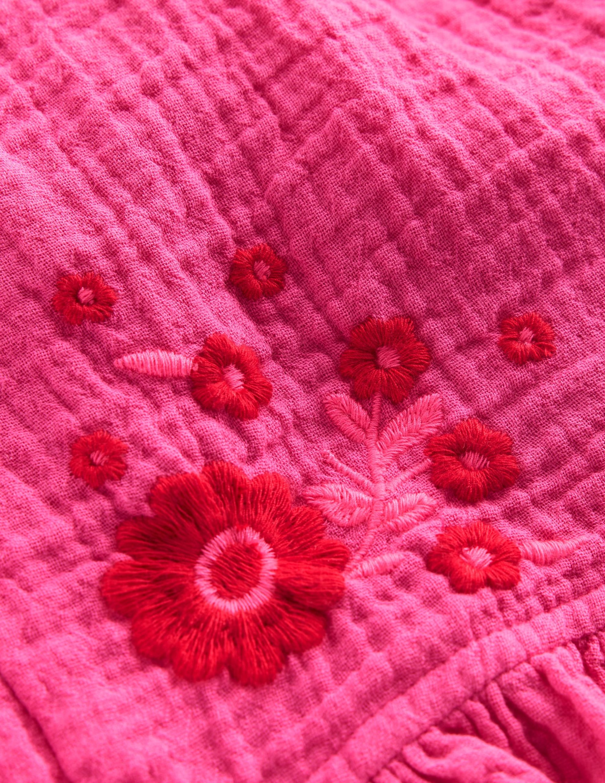 Double Cloth Frill Hem Shorts-Sorbet Pink Embroidered - Image 4