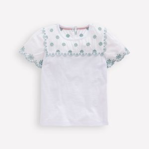 Broderie Sleeve Tee-White