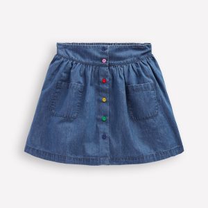 Button-through Mini Skirt-Denim