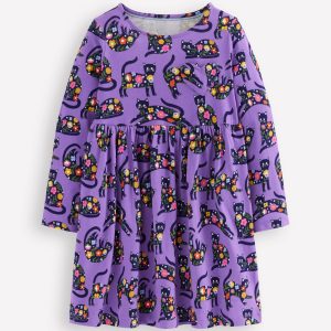 Heart Pocket Fun Jersey Dress-Purple Topaz Spooky Cats