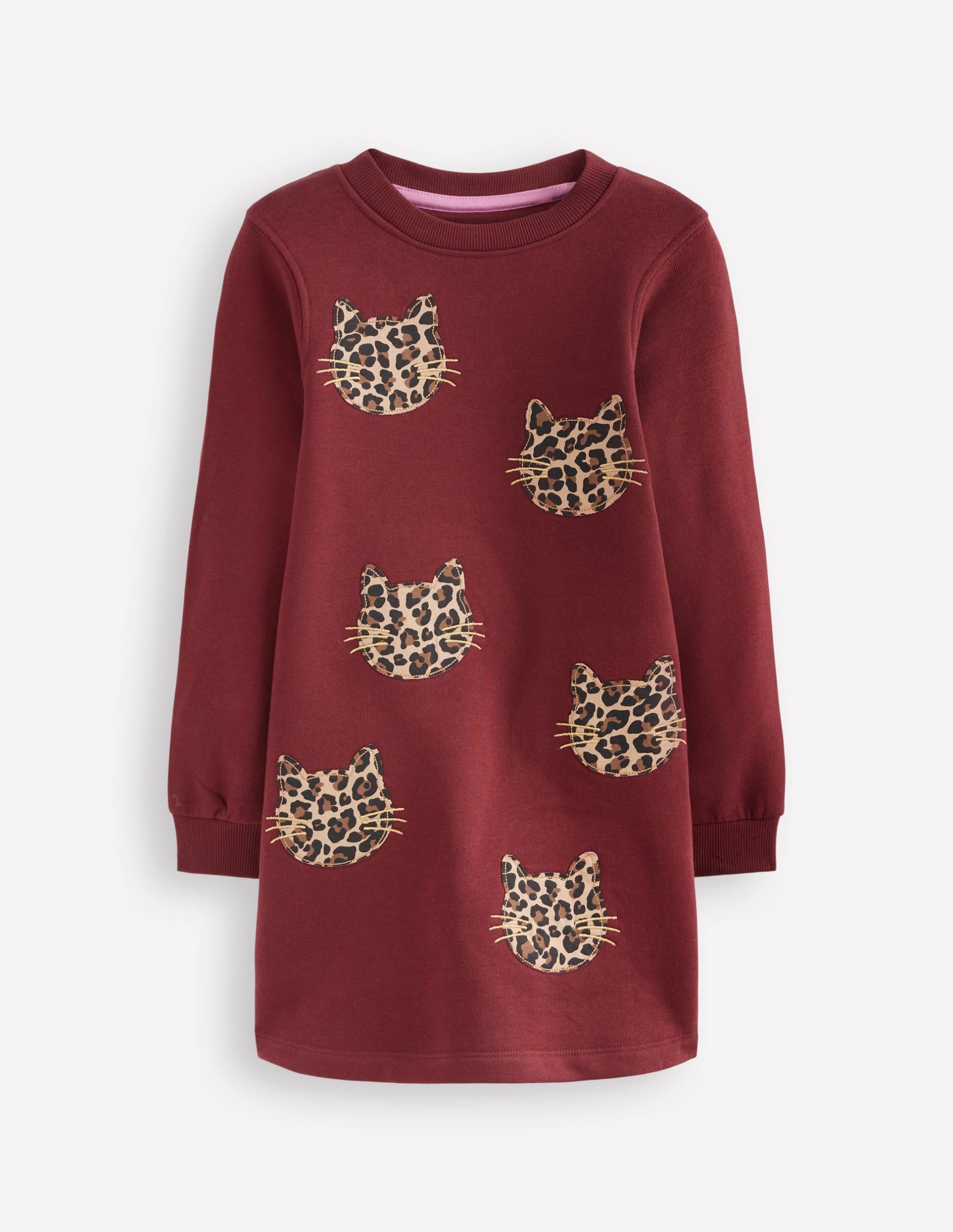 Ida Sweatshirt Appliqu?? Dress-Chestnut Cat Faces