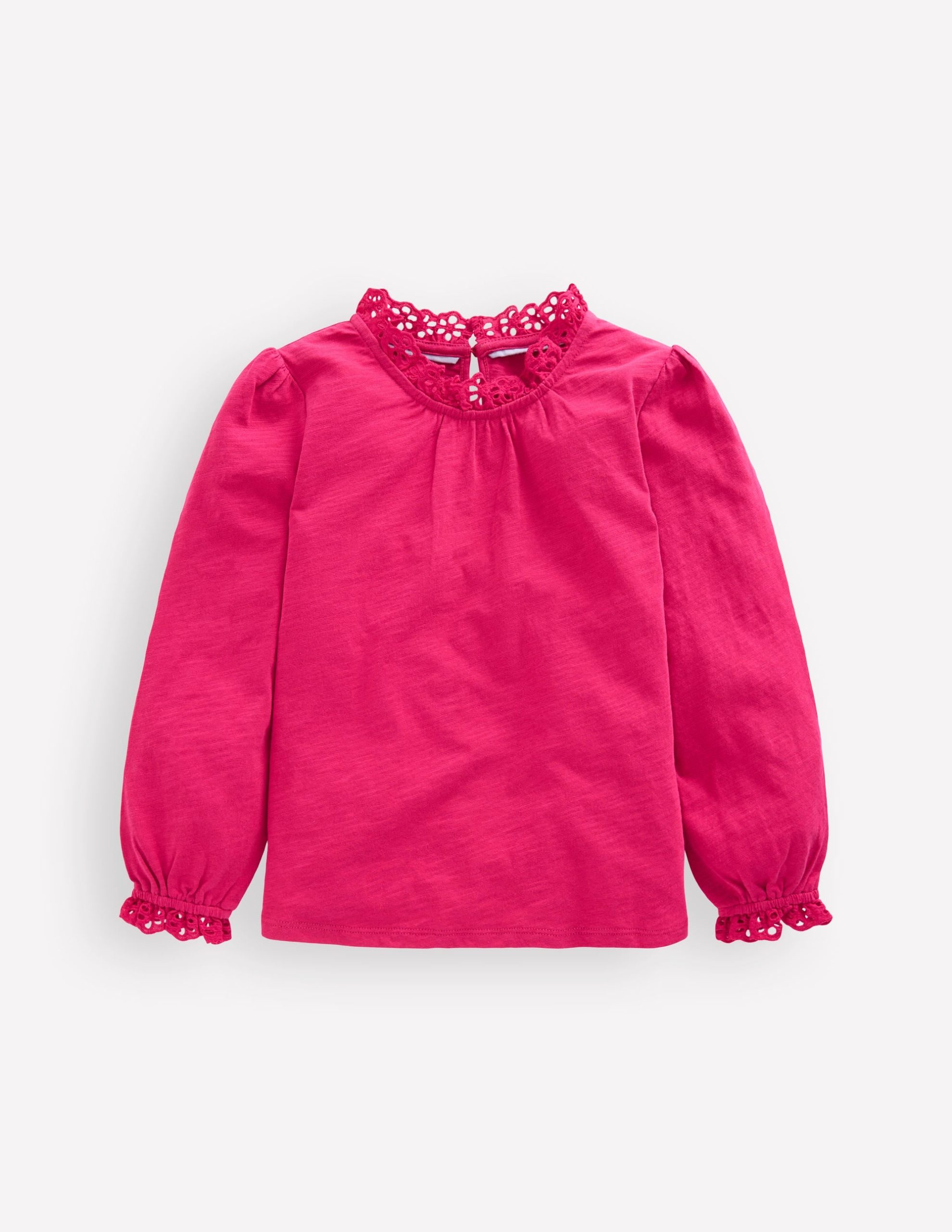 Broderie Trim Jersey Top-Cherry Jam