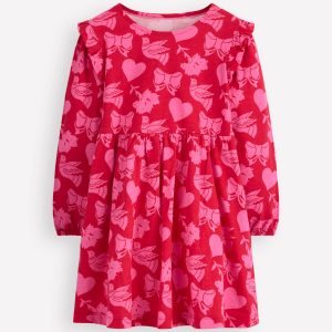 Posie Long Sleeve Jersey Dress-Rockabilly Red Festive Fun