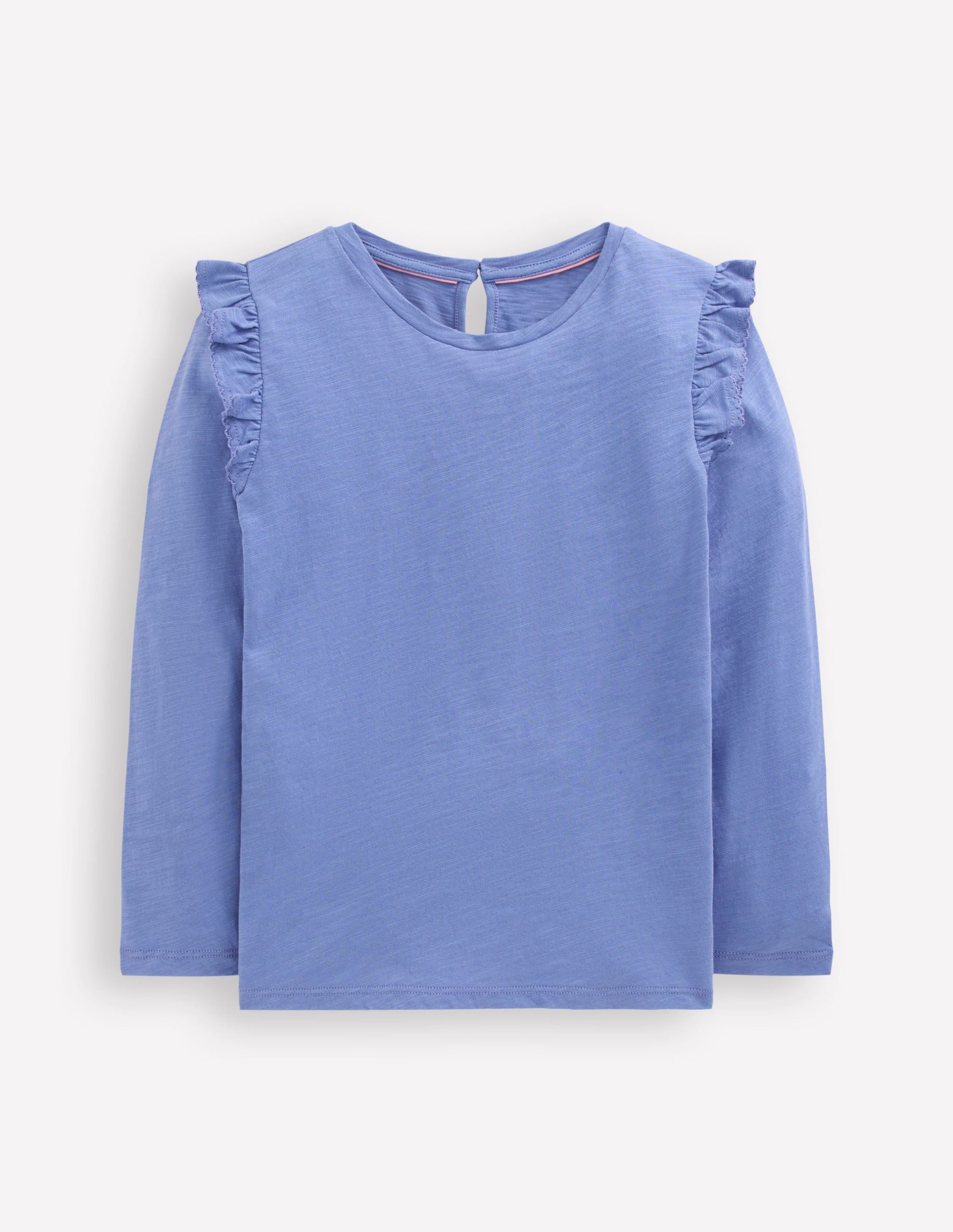 Frill Sleeve Slub Top-Soft Blue
