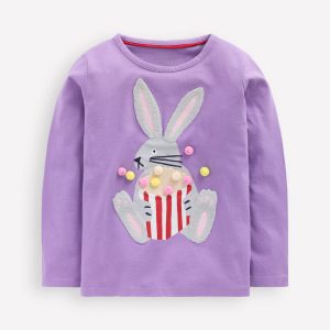Long Sleeve Boucl?? T-shirt-Aster Purple Popcorn Bunny