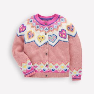 Edie Fair Isle Cardigan-Pink Marl Hearts