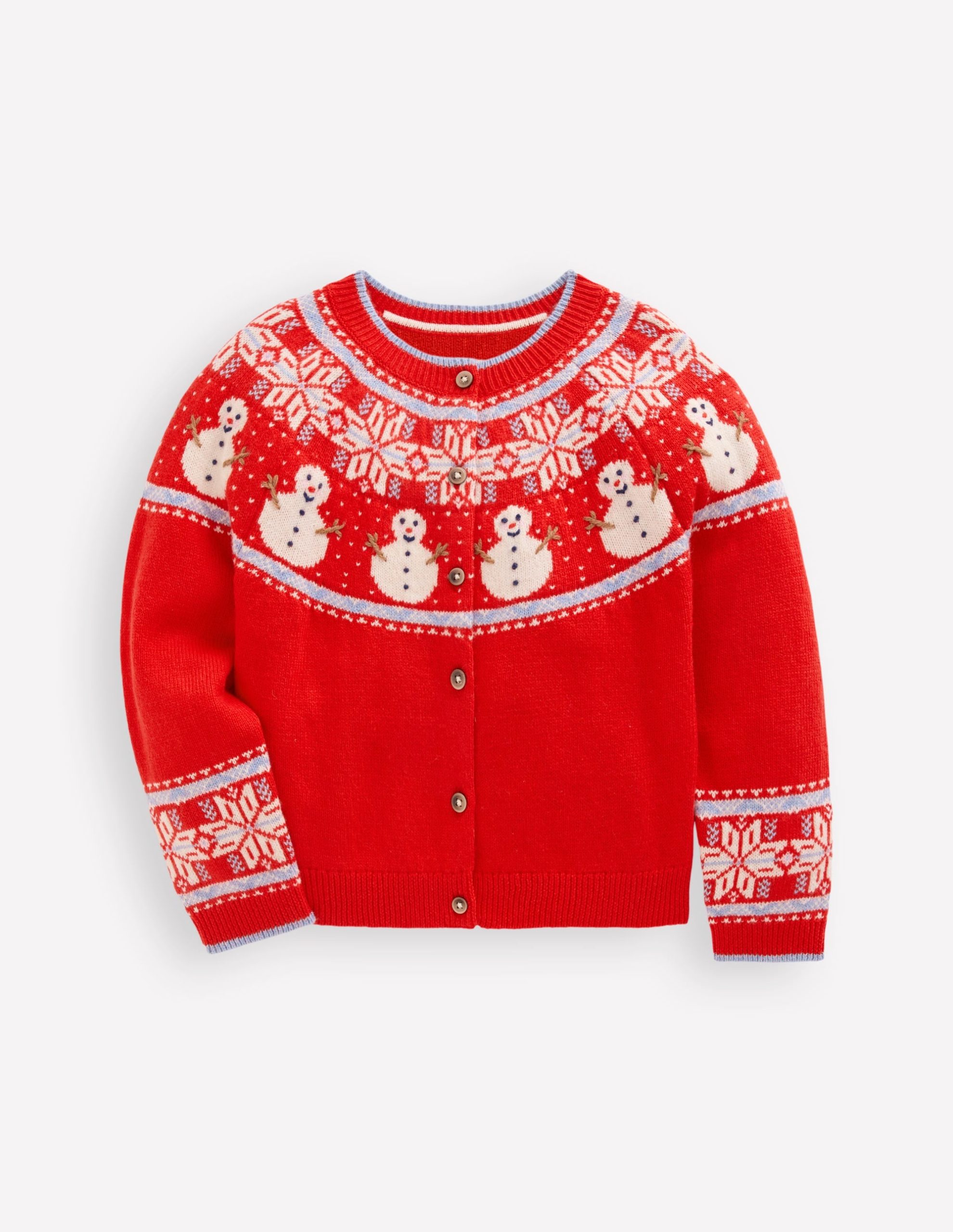 Edie Fair Isle Cardigan-Poppy Red Snowman - Image 2