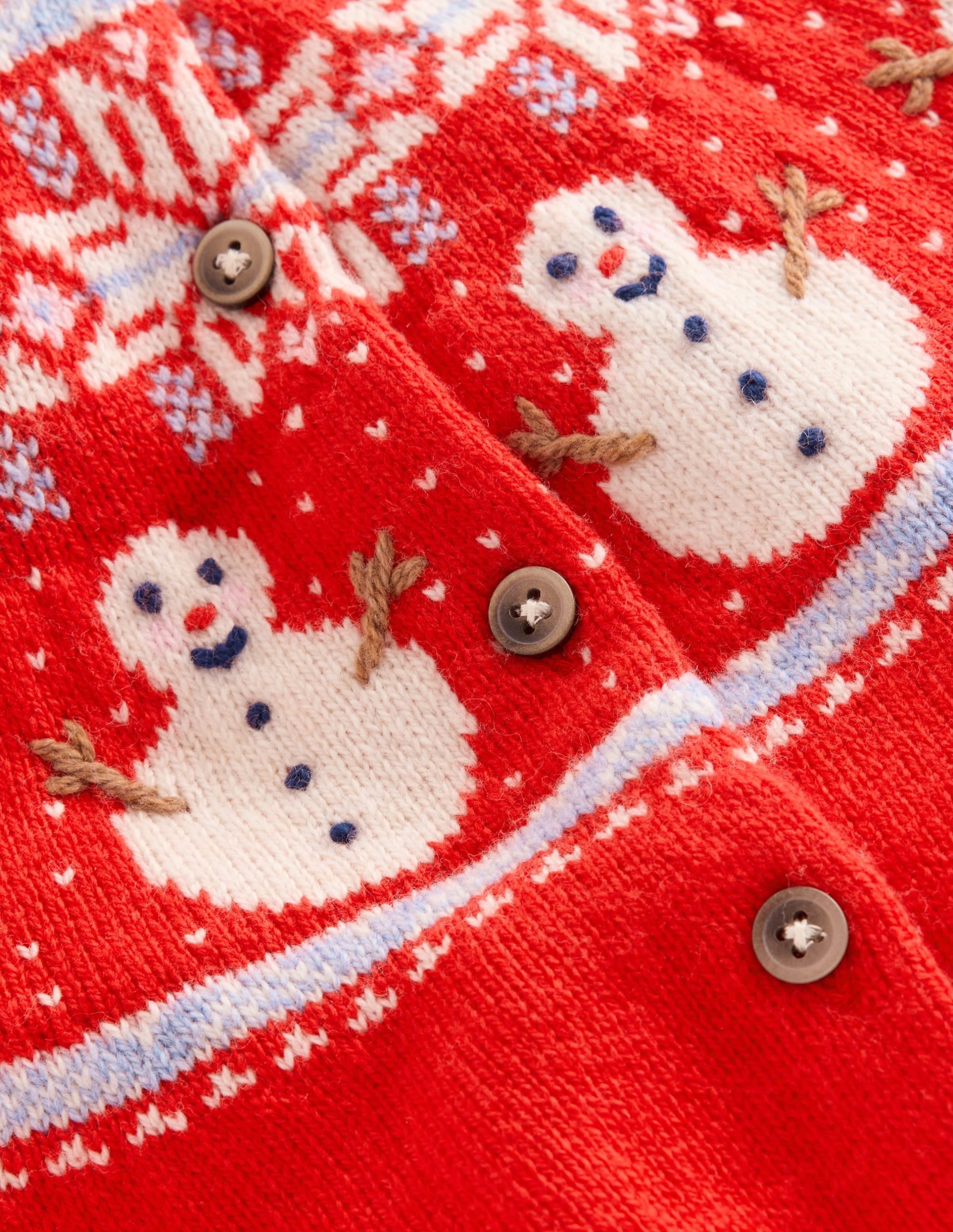 Edie Fair Isle Cardigan-Poppy Red Snowman - Image 4