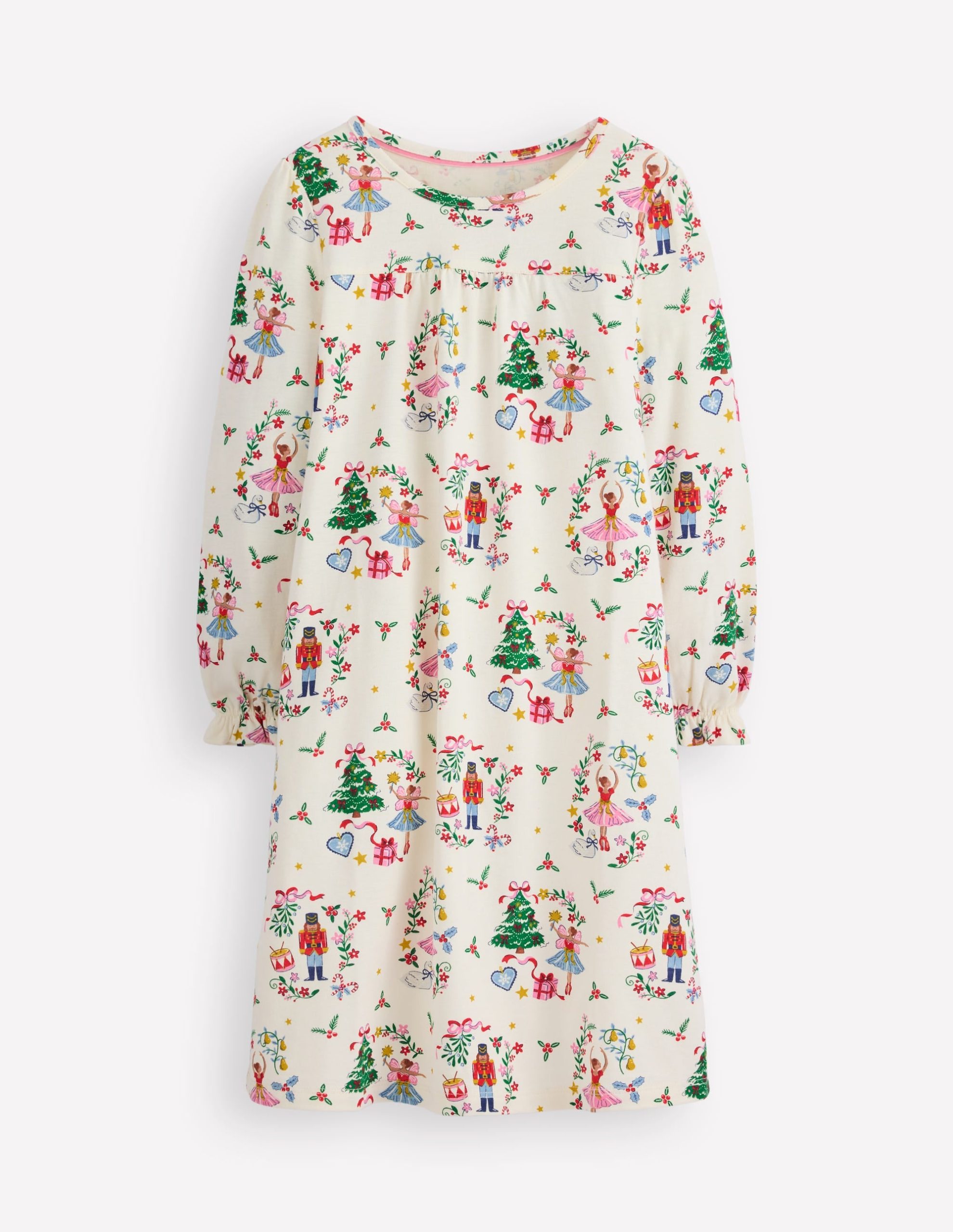 Printed Long Sleeve Nightie-Soft Ivory Nutcracker