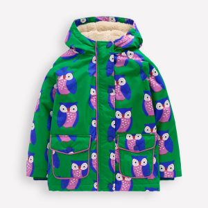 Sherpa Lined Anorak-Rich Emerald Geo Owls