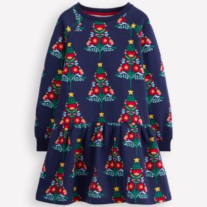 Cosy Sweatshirt Dress-College Navy Christmas Trees