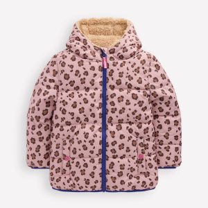Reversible Padded Borg Coat-Pink Leopard