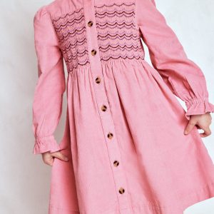 Suki Long Sleeve Smocked Dress-Formica Pink