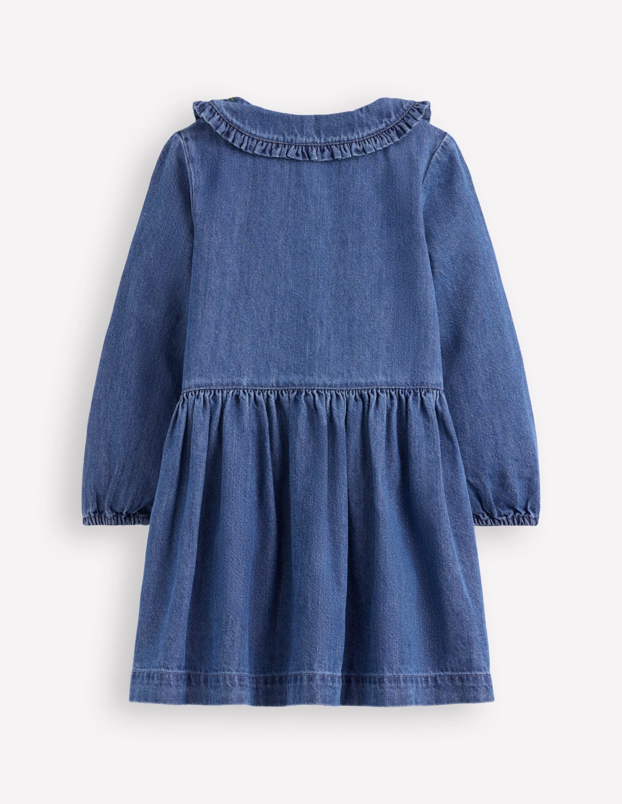 Denim Embroidered Collar Dress-Mid Vintage Denim - Image 3