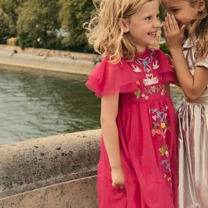 Embroidered Tulle Dress-Cherry Jam Lovebirds