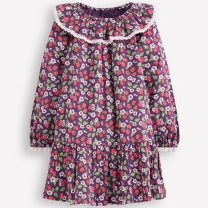 Lace Trim Woven Dress-Purple Vintage Berry