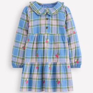 Minna Collared Woven Dress-Peacock Plume Blue Check