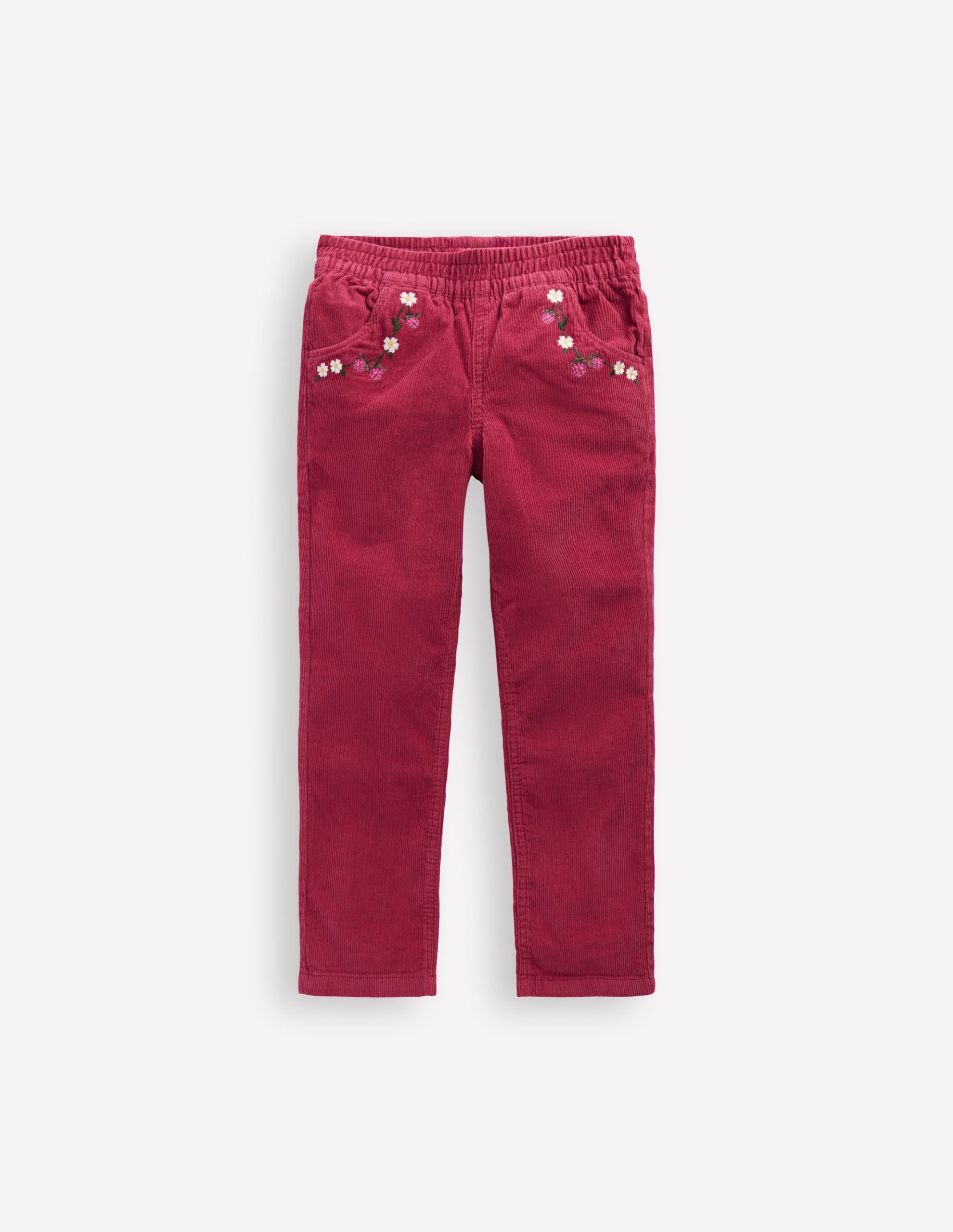 Cord Embroidered Pull-On Pants-Red Bud