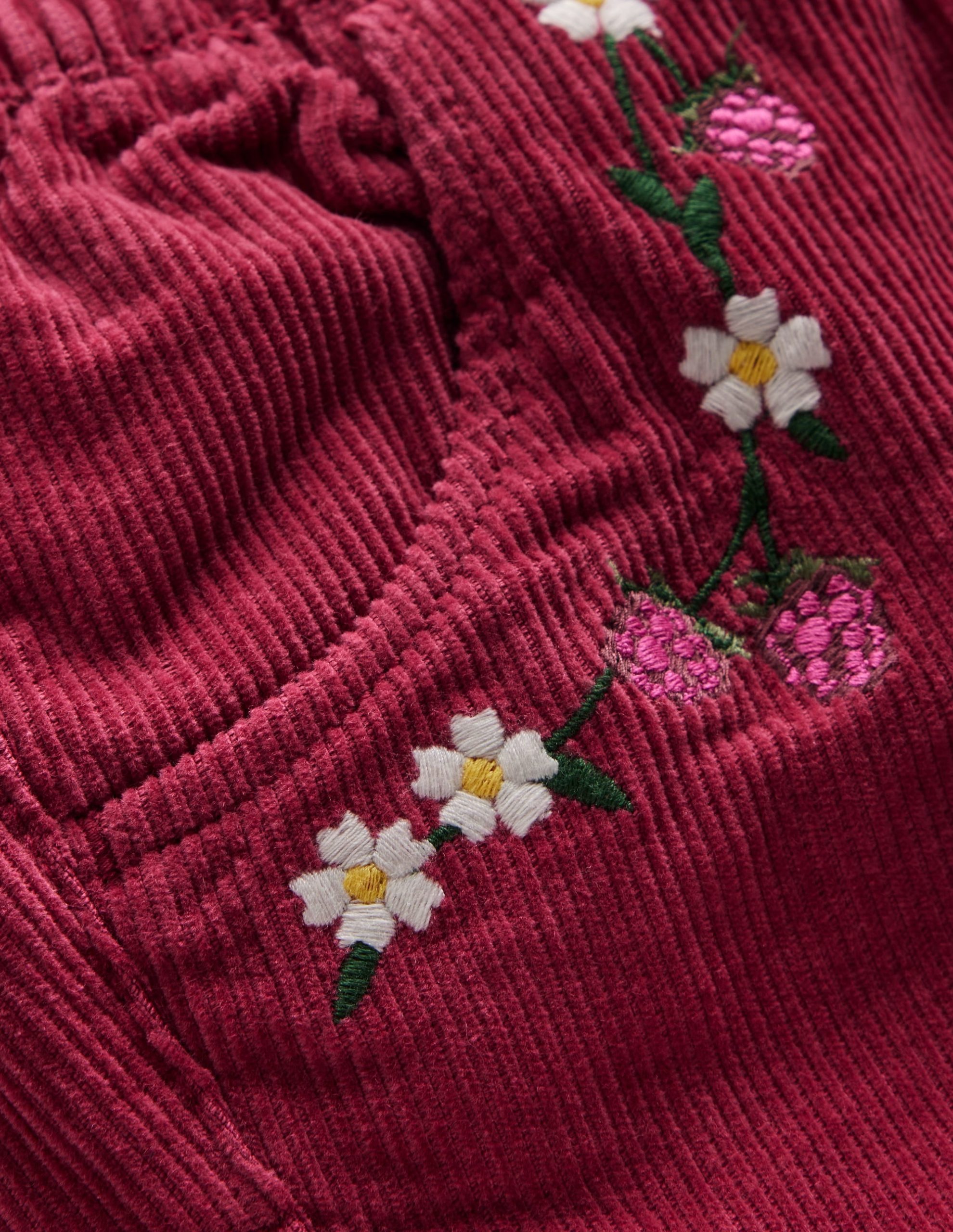 Cord Embroidered Pull-On Pants-Red Bud - Image 3