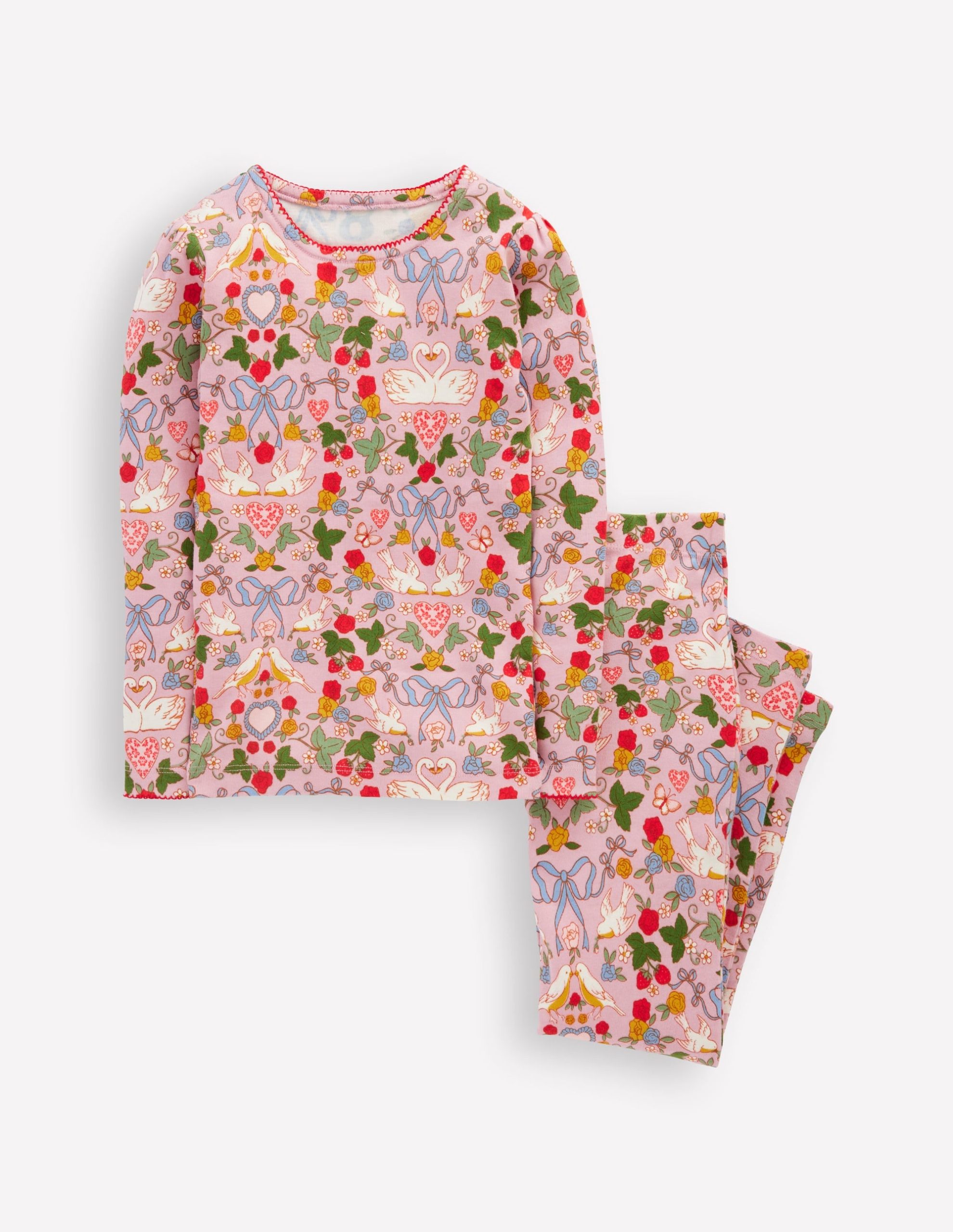 Snug Long John Pajamas-Pink Swan