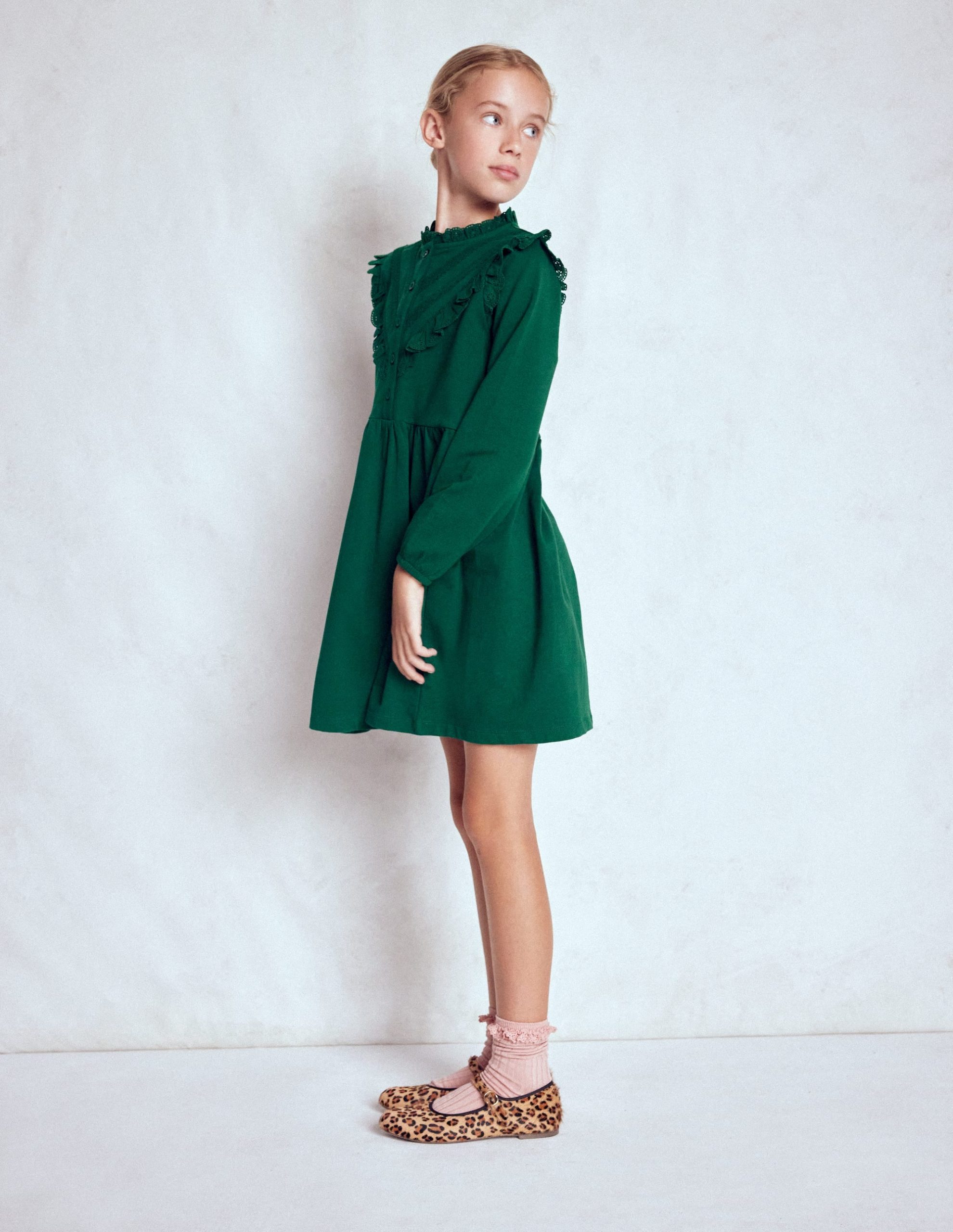 Lace Trim Sweatshirt Dress-Emerald Night - Image 3