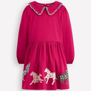 Pretty Appliqu?? Jersey Dress-Cherry Jam Horses