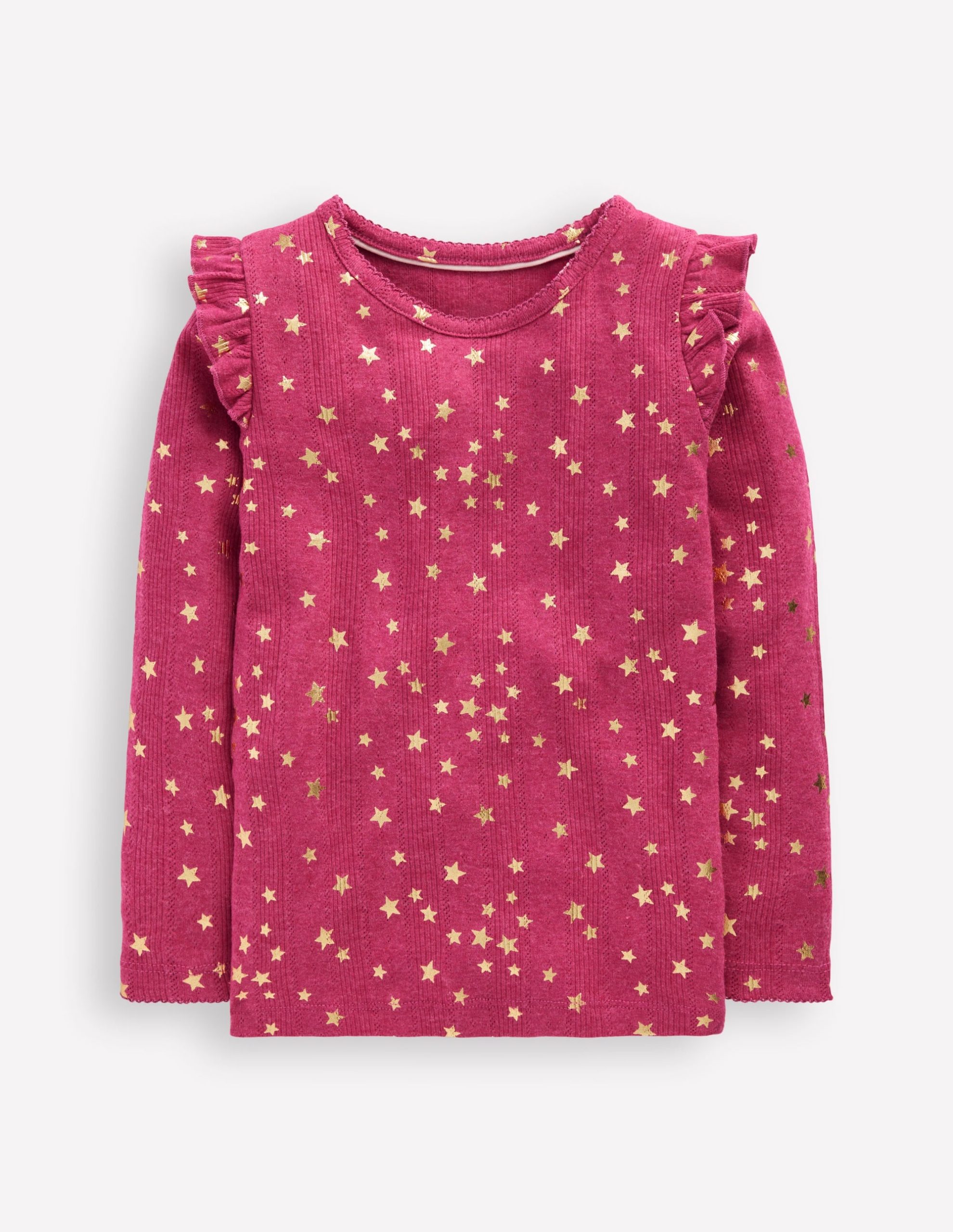 Frill Sleeve Pointelle Top-Cherry Jam