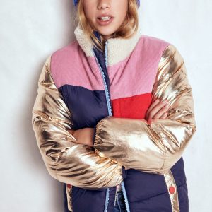 Cosy Puffer Jacket-Metallic Colourblock