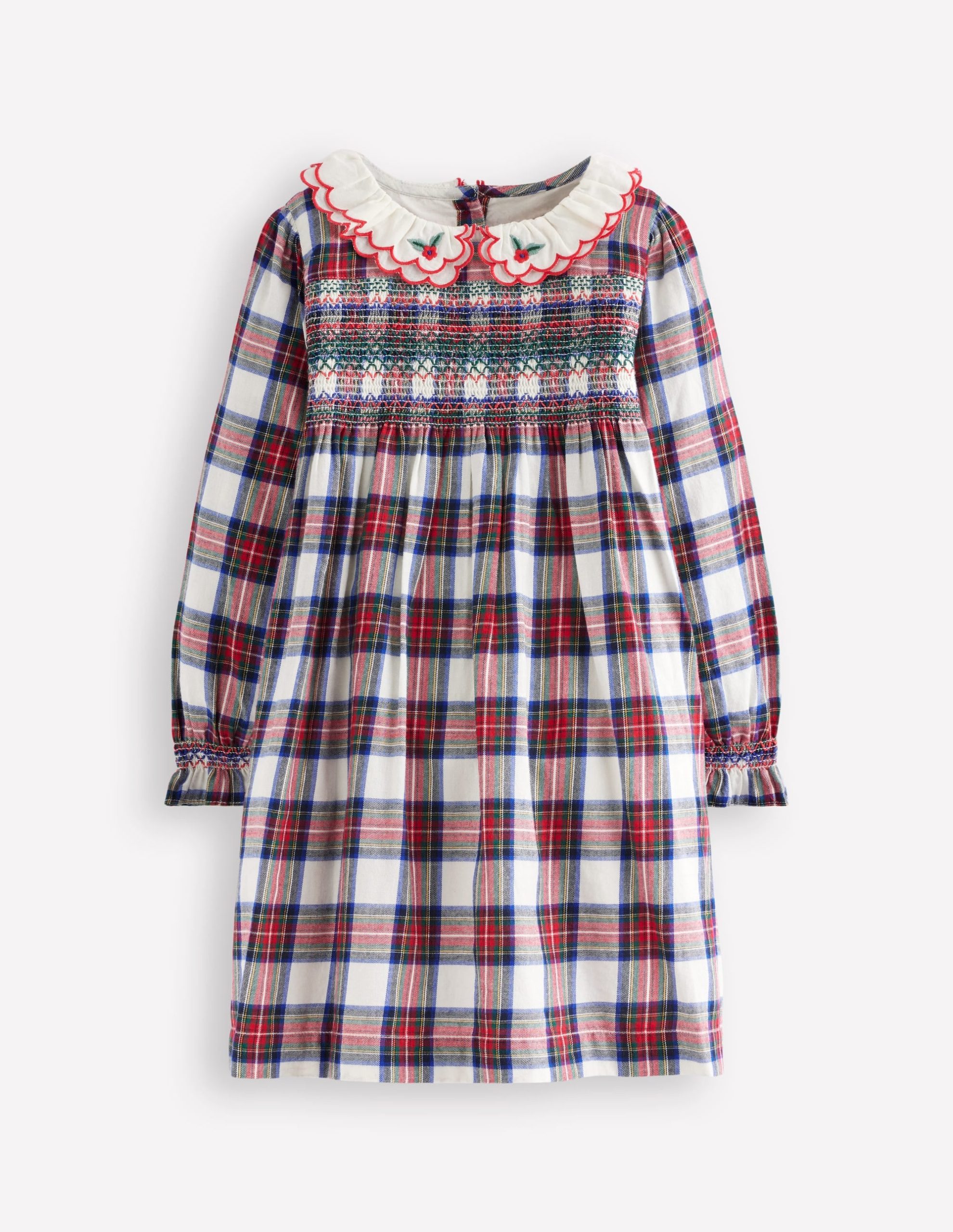 Cosy Collar Detail Smock Dress-Ivory Check - Image 2