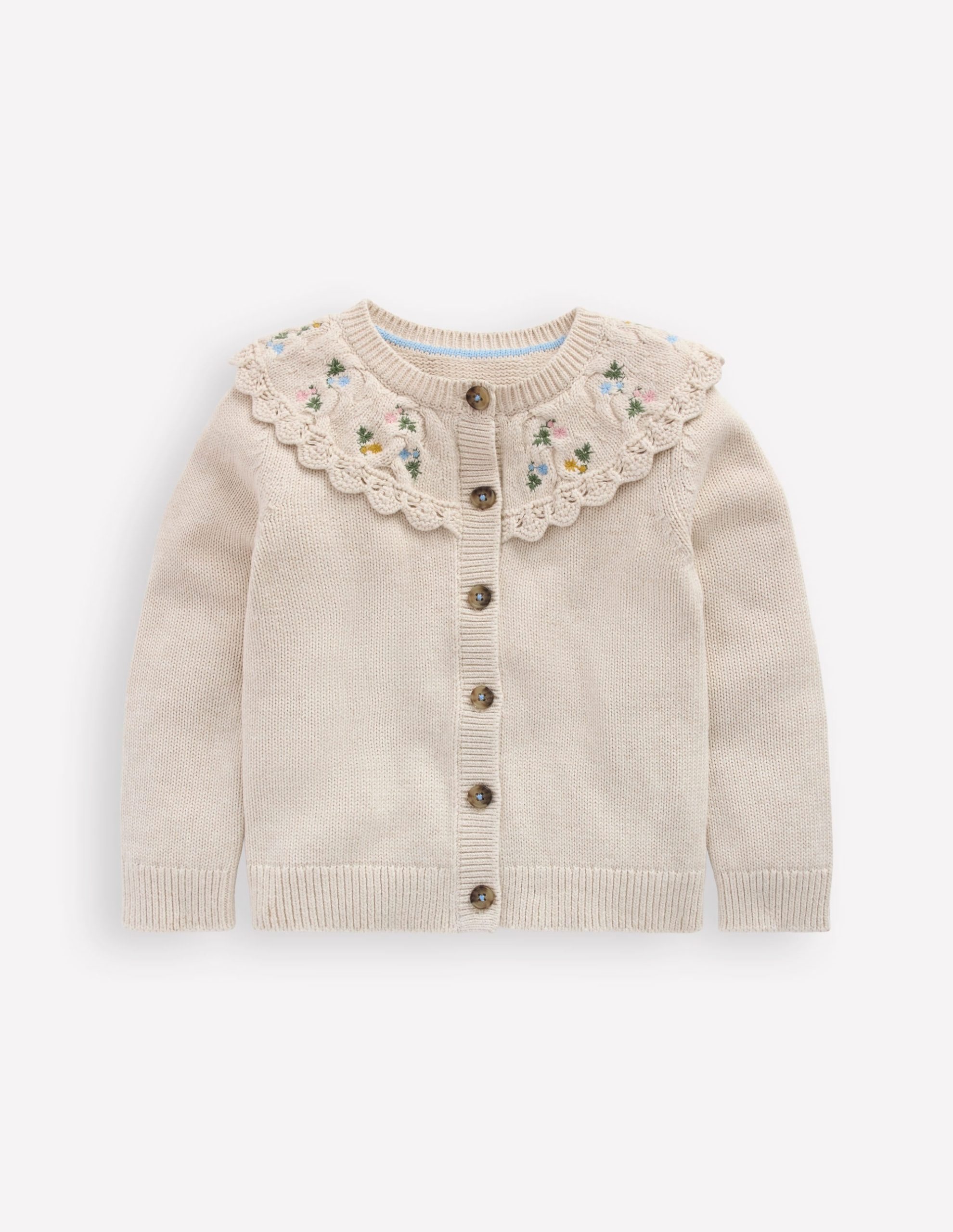 Embroidered Yoke Cardigan-Oatmeal Marl