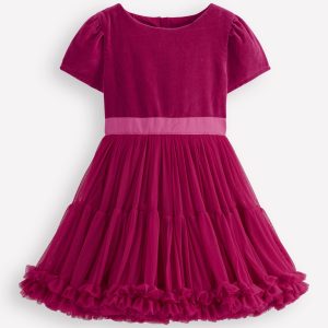 Velour Tulle Occasion Dress-Cherry Jam