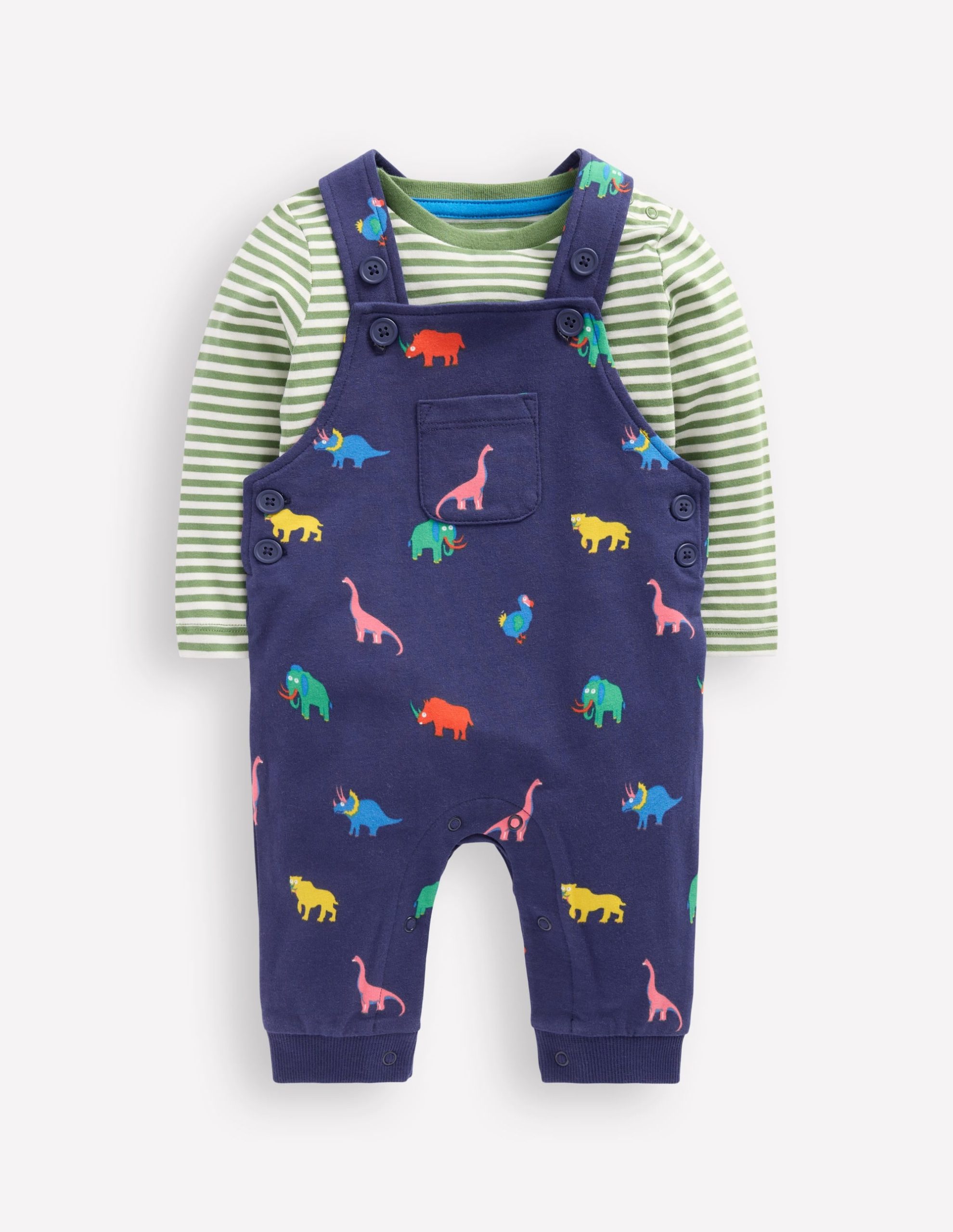 Printed Jersey Overalls Set-Multi Prehistoric Animals