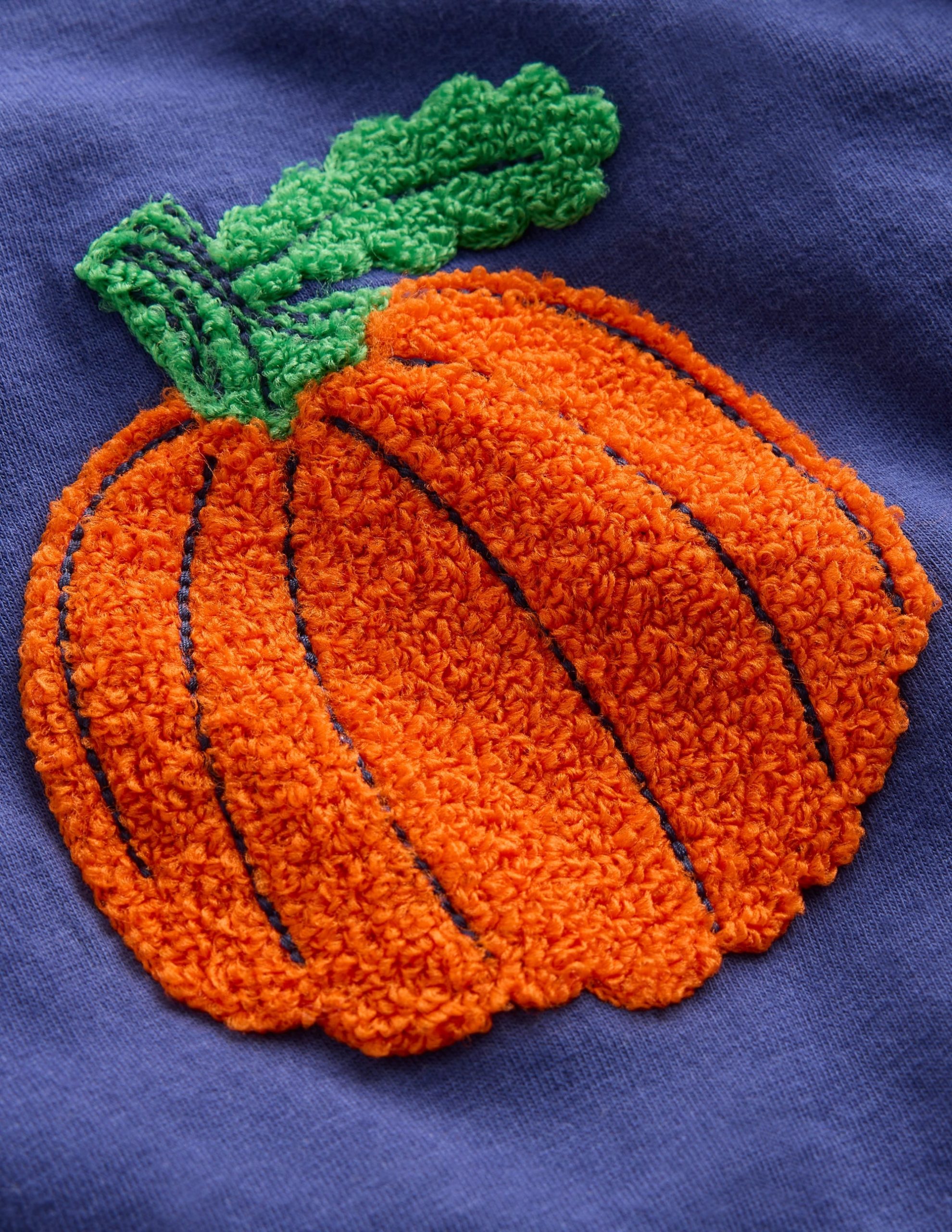 Long Sleeve Applique T-Shirt-Navy Pumpkin - Image 3