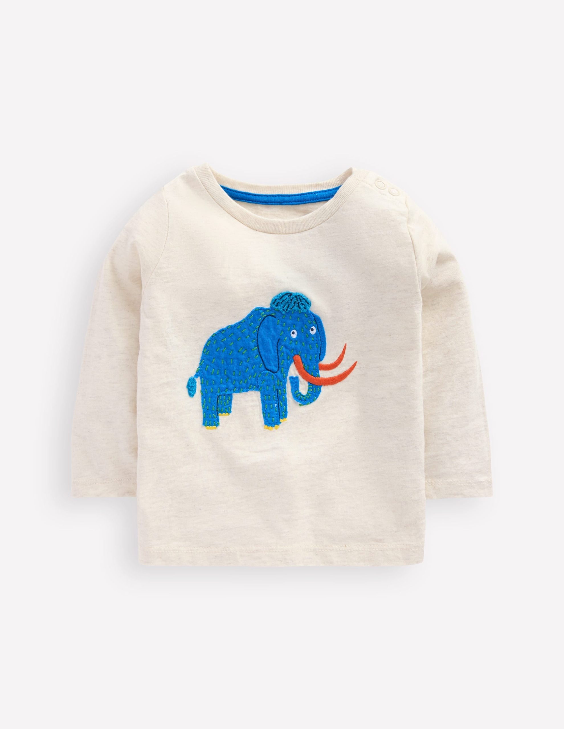 Long Sleeve Applique T-Shirt-Oatmeal Mammoth