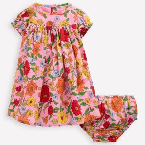 Gathered Woven Dress-Pink Lemonade Dahlia Trail