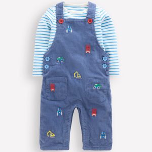 Novelty Cord Dungaree Set-Blue Transport