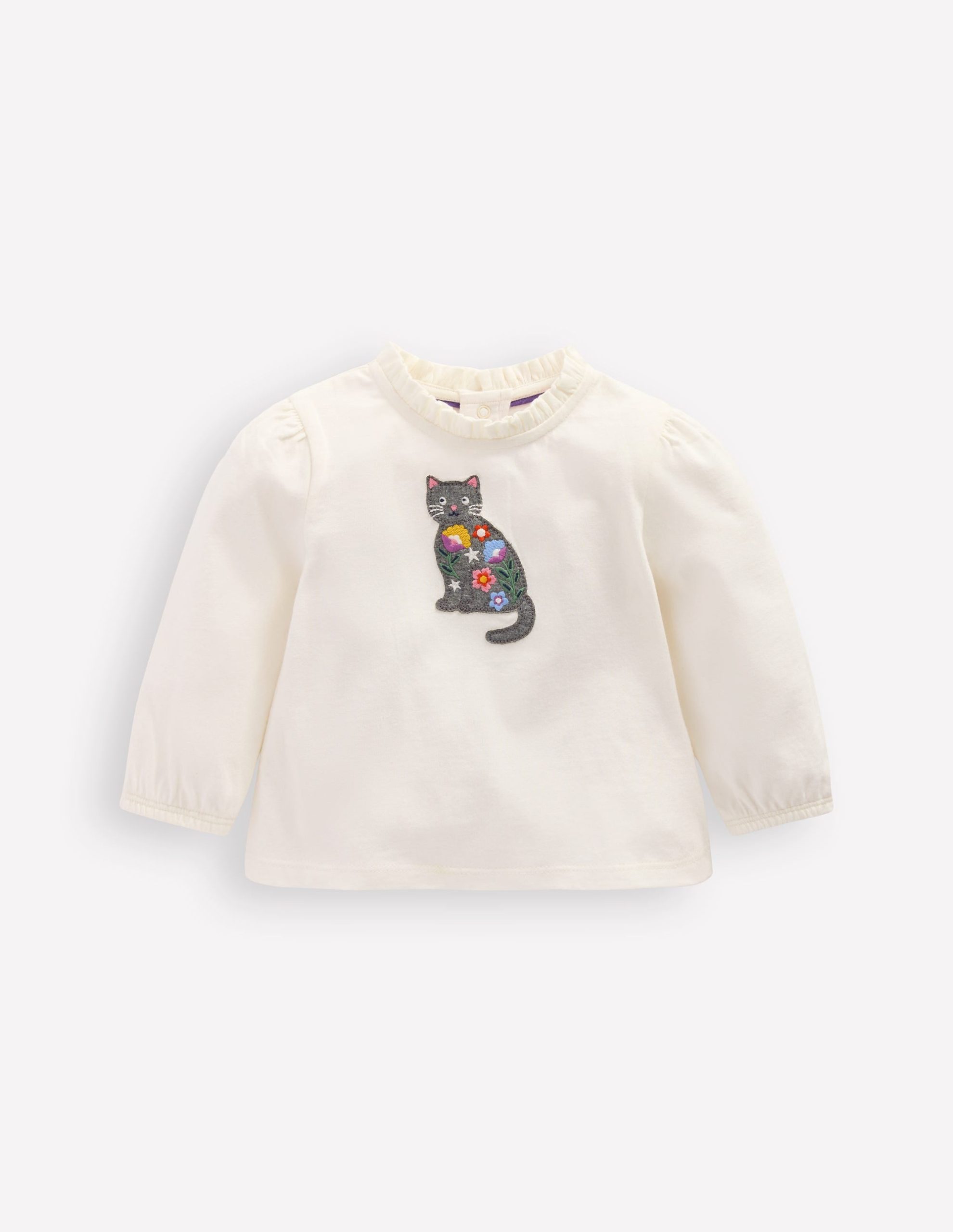 Appliqu?? T-shirt-Soft Ivory Cat
