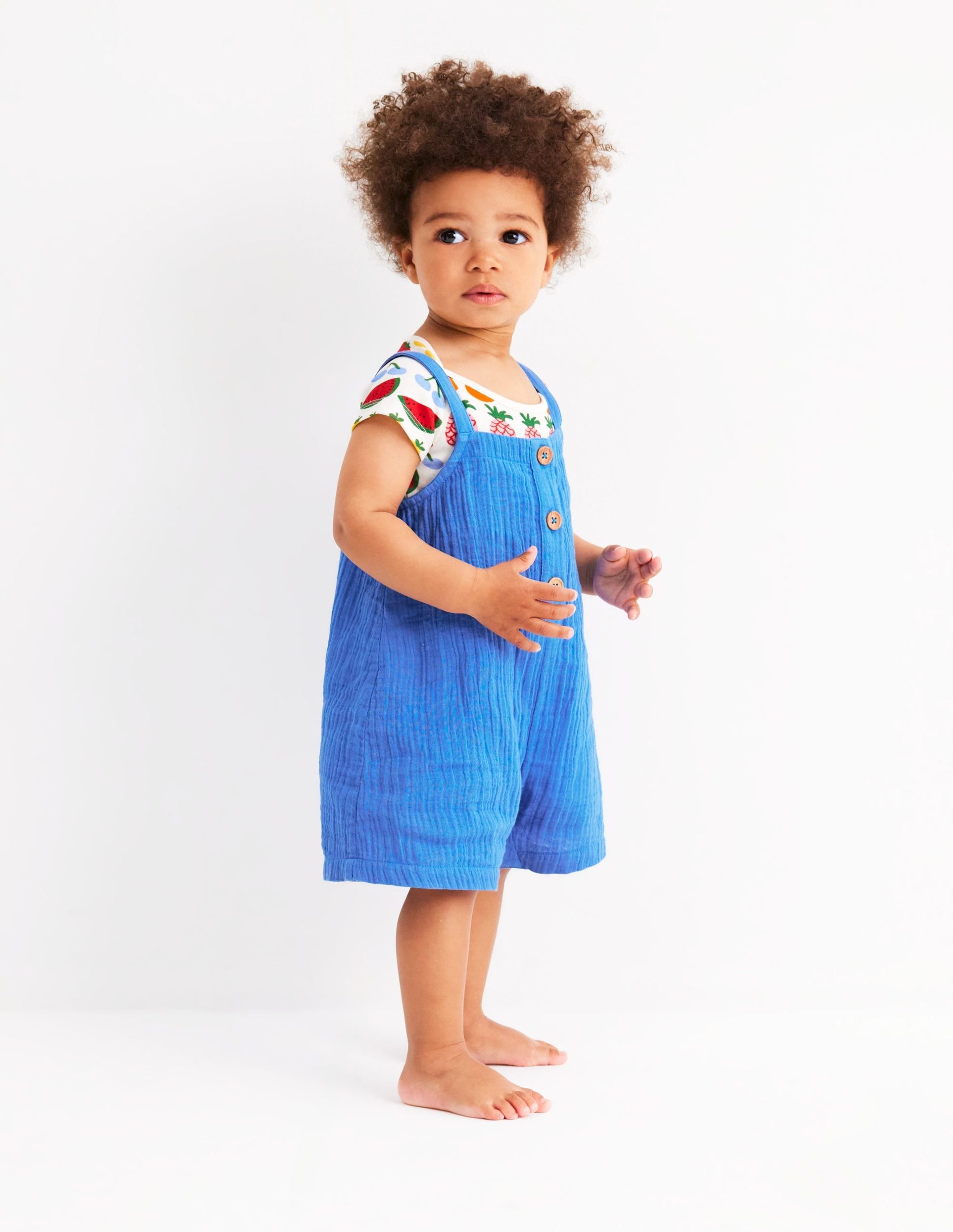 Double Cloth Overalls Set-Peacock Plume Blue Fruit - Image 2