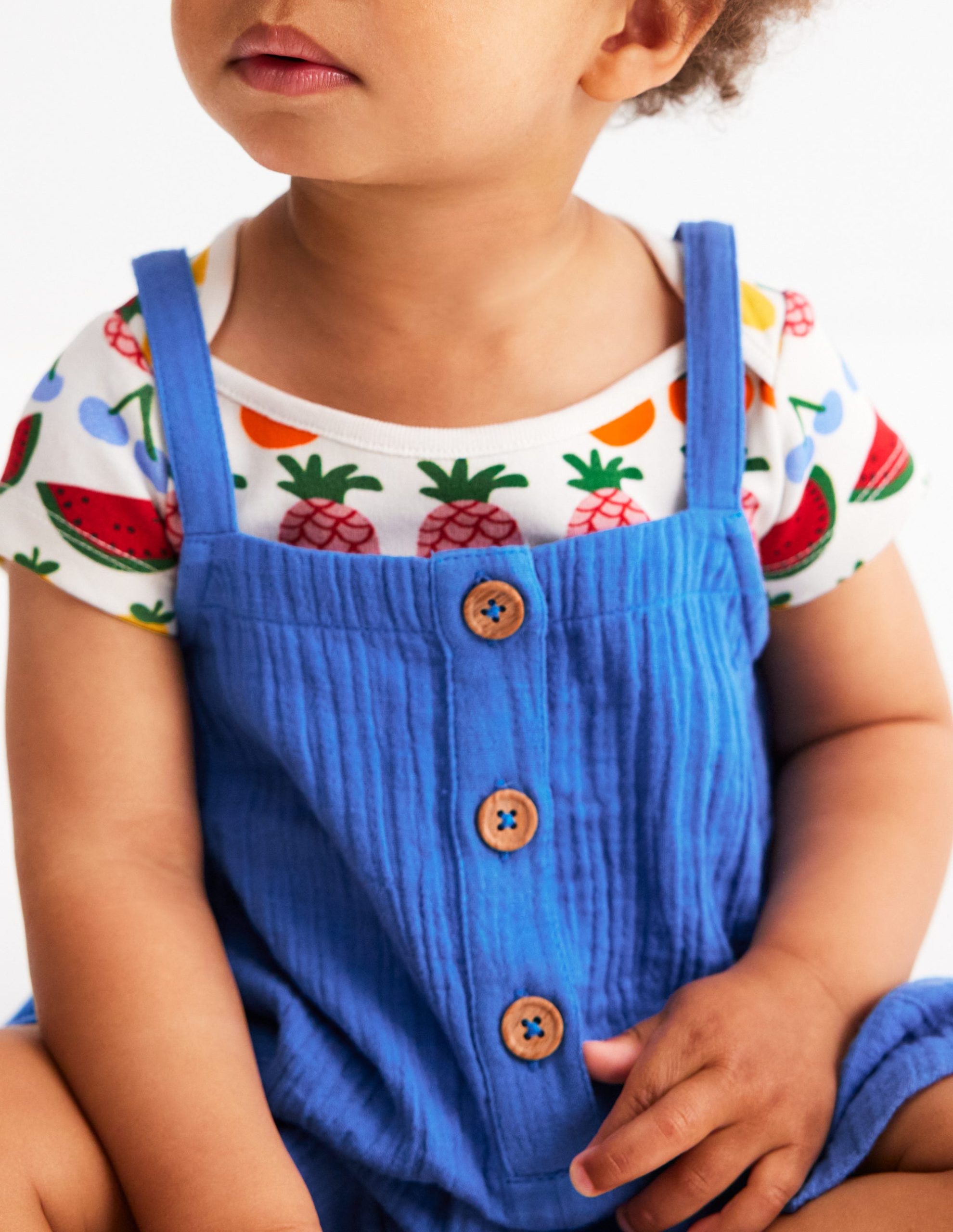 Double Cloth Overalls Set-Peacock Plume Blue Fruit - Image 3