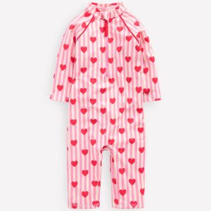 Printed Sun Safe Surfsuit-Bubblegum Pink Heart Stripe