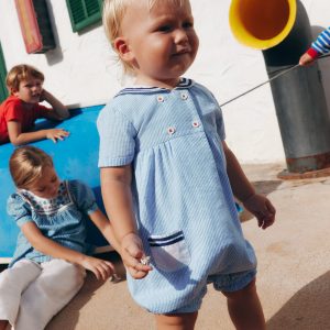 Boys Heritage Nautical Romper-Vintage Blue Ticking Stripe