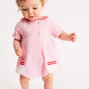 Heritage Nautical Romper-Pink Ticking Stripe