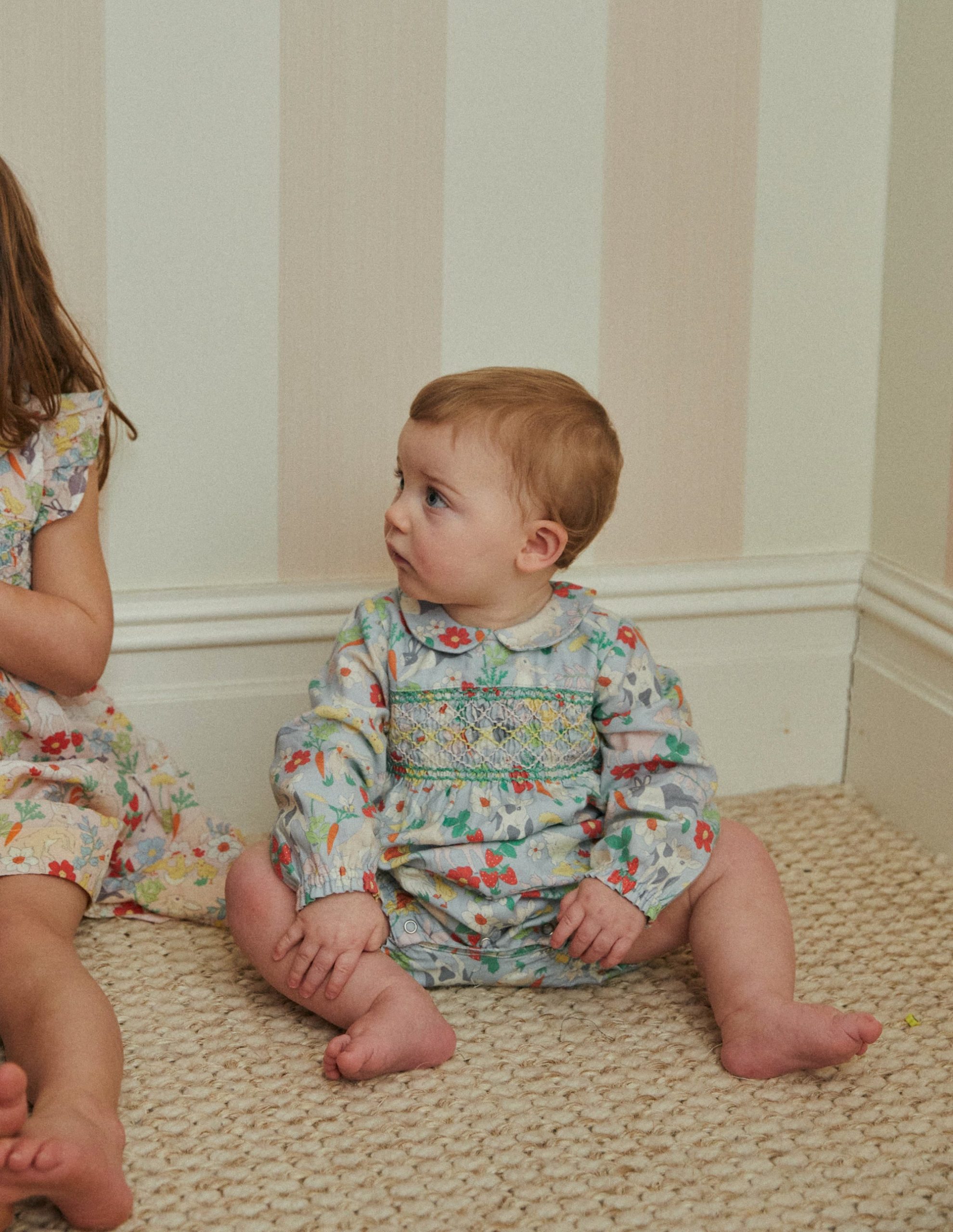 Smocked Romper-Blue Spring Meadow