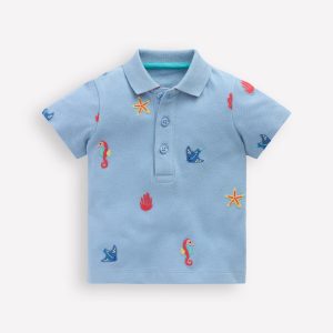 Embroidered Polo-Glacier Blue