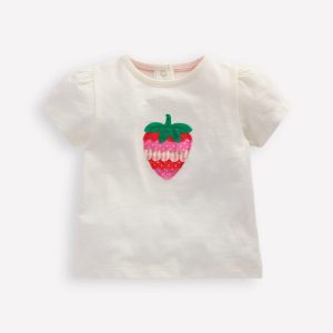 Girls Puff Sleeve Logo T-Shirt-Soft Ivory