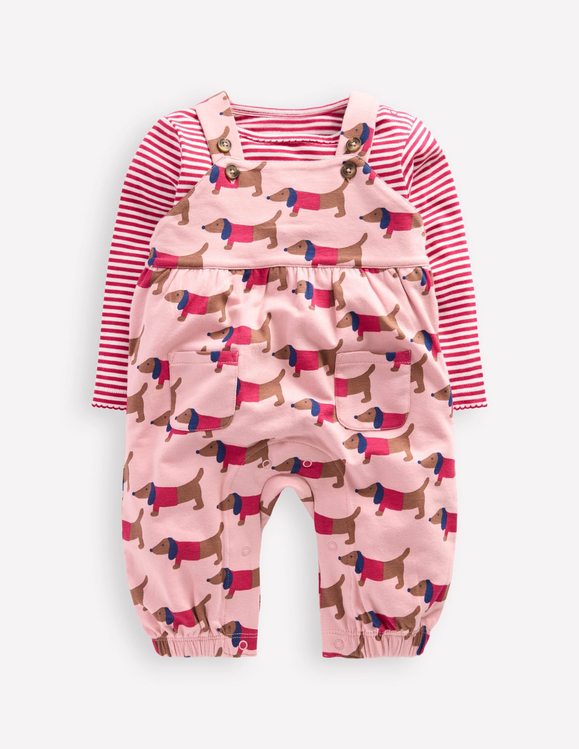 Jersey Overalls Set-Pink Sausage Dogs
