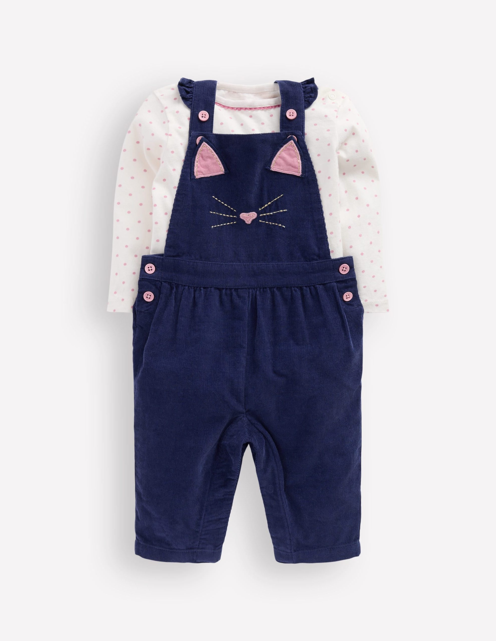 Woven Overalls Set-Navy Cat