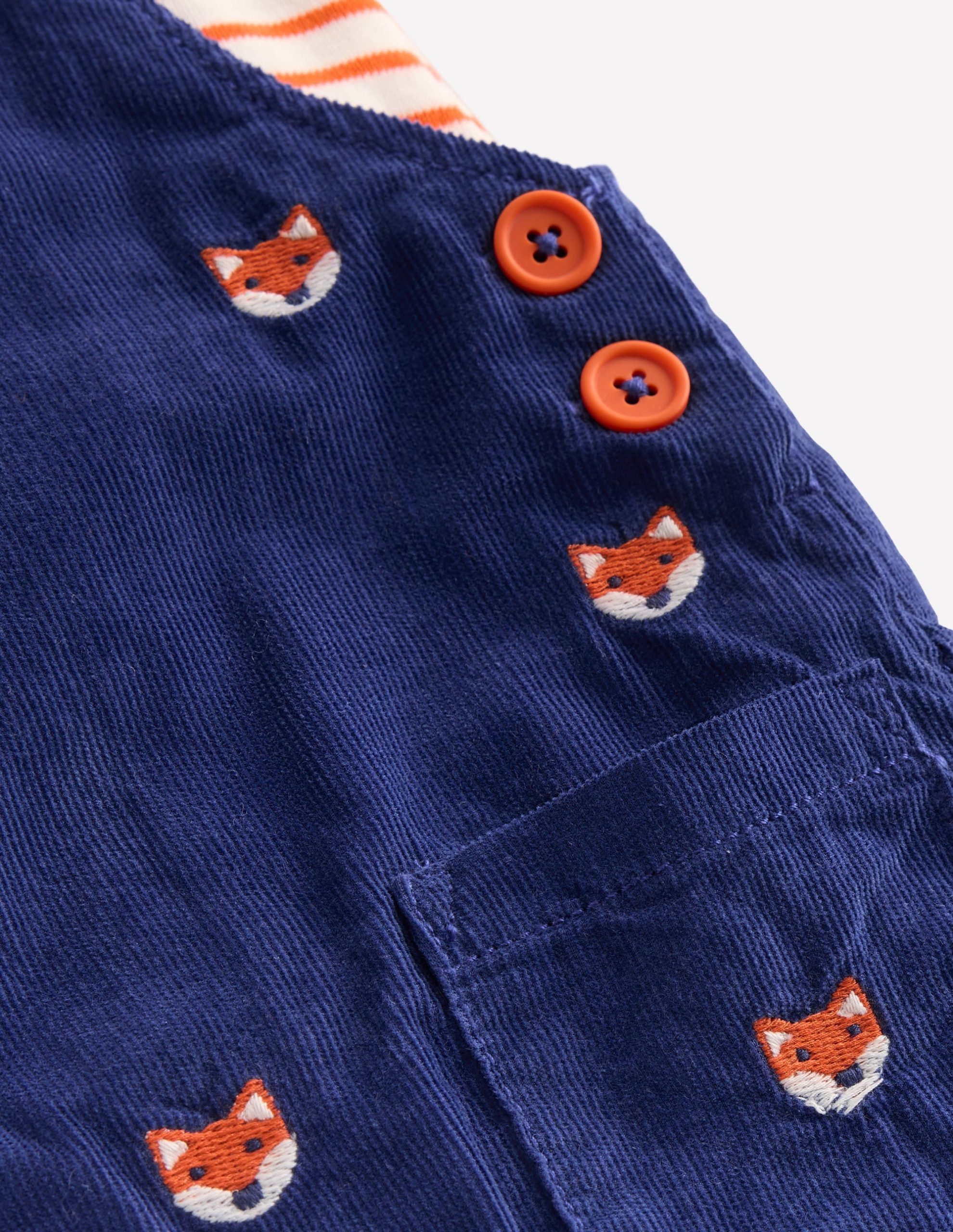 Novelty Cord Dungaree Set-Navy Fox Embroidery - Image 3