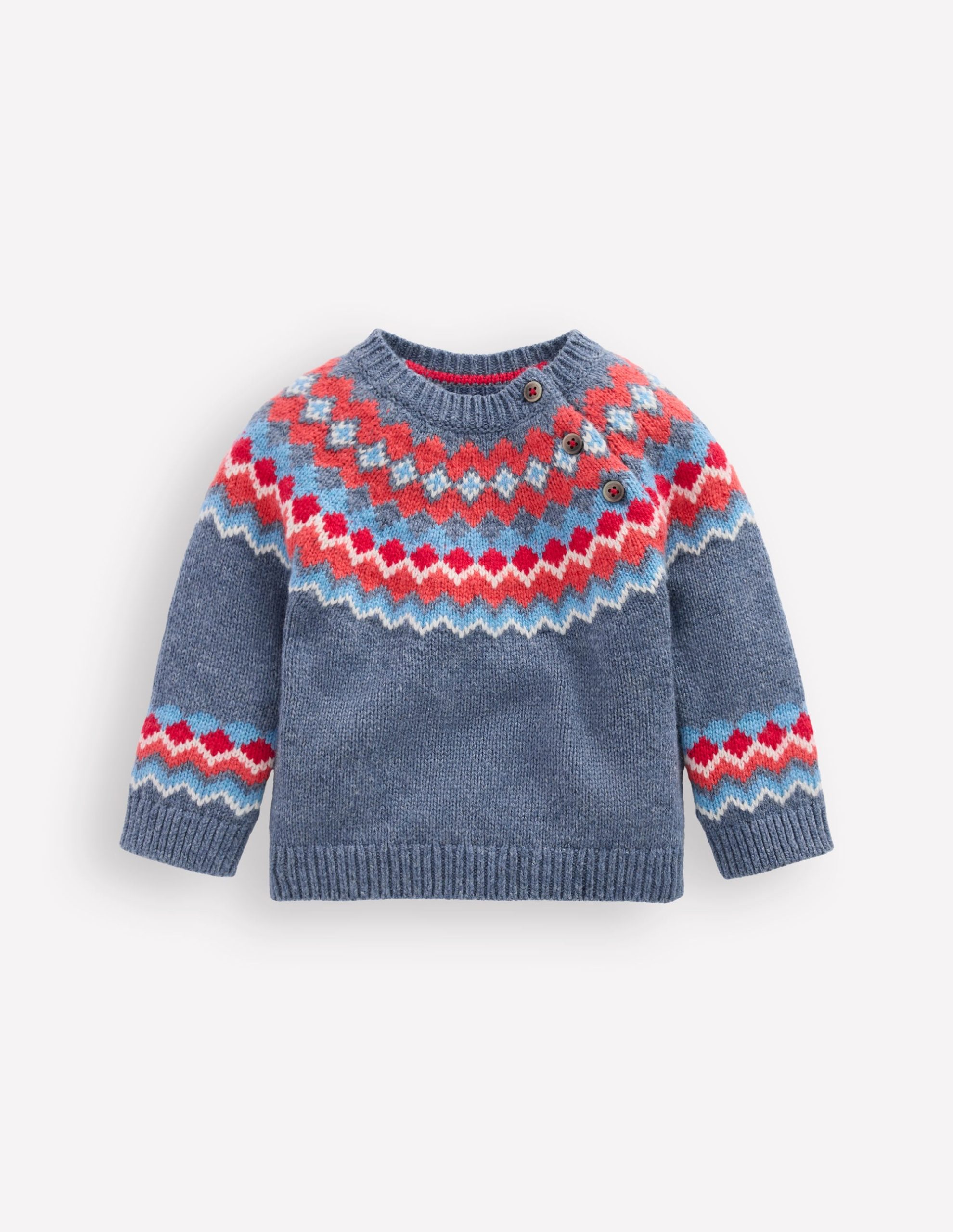 Fair Isle Button Sweater-Blue Classic Fair Isle