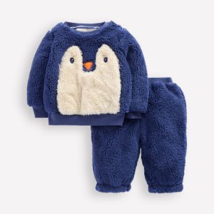 Novelty Borg Sweatshirt Set-Navy Penguin
